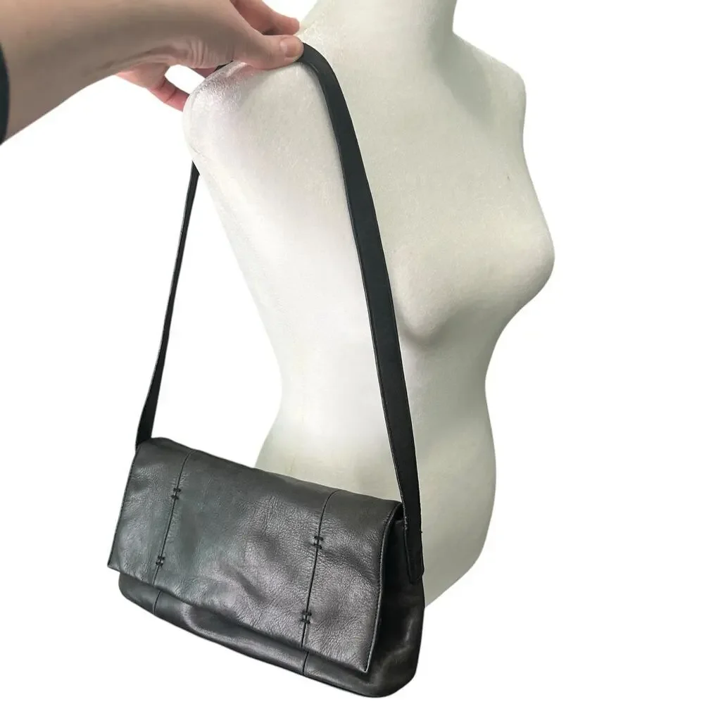 Naturalizer Genuine Leather‎ Shoulder Bag Purse Black Y2K Moto Biker Rectangle